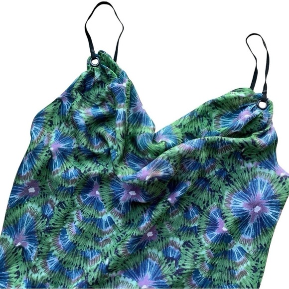 Catherine Malandrino Silk Draped Neck Scalloped Textured Mini Dress Green Size 6 - Picture 3 of 9